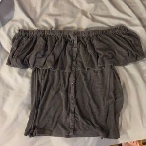 Grey off the shoulder American Eagle shirt.